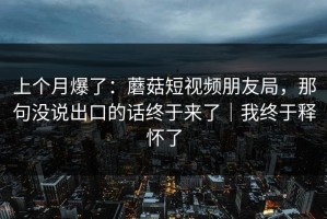 上个月爆了：蘑菇短视频朋友局，那句没说出口的话终于来了｜我终于释怀了