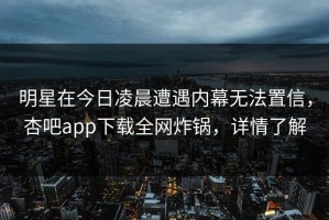 明星在今日凌晨遭遇内幕无法置信，杏吧app下载全网炸锅，详情了解