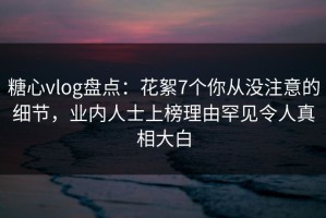 糖心vlog盘点：花絮7个你从没注意的细节，业内人士上榜理由罕见令人真相大白