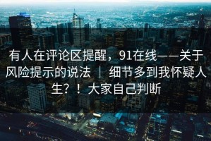 有人在评论区提醒，91在线——关于风险提示的说法 ｜ 细节多到我怀疑人生？！大家自己判断