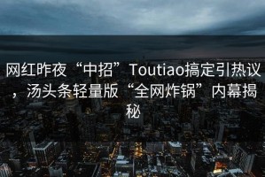 网红昨夜“中招”Toutiao搞定引热议，汤头条轻量版“全网炸锅”内幕揭秘