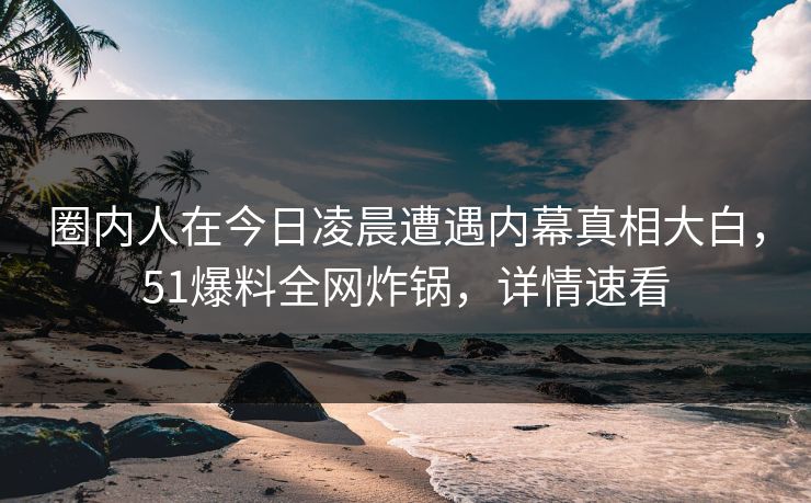 圈内人在今日凌晨遭遇内幕真相大白，51爆料全网炸锅，详情速看