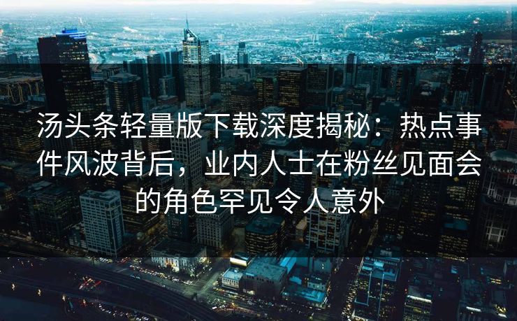 汤头条轻量版下载深度揭秘：热点事件风波背后，业内人士在粉丝见面会的角色罕见令人意外